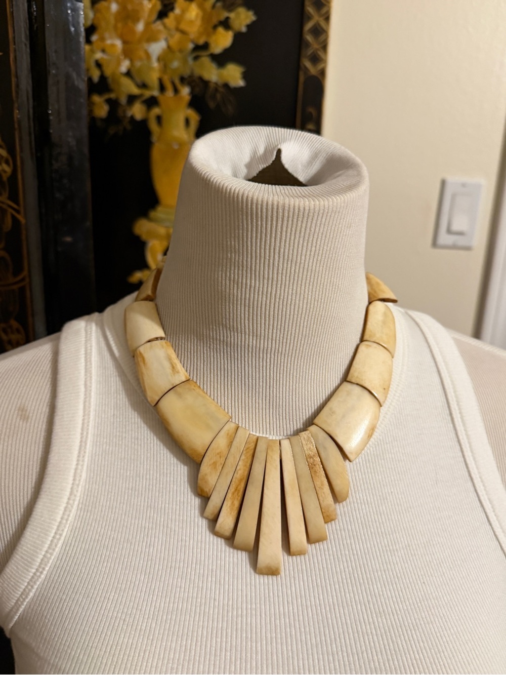 Handcrafted Cream Statement Necklace - Natural Pendant